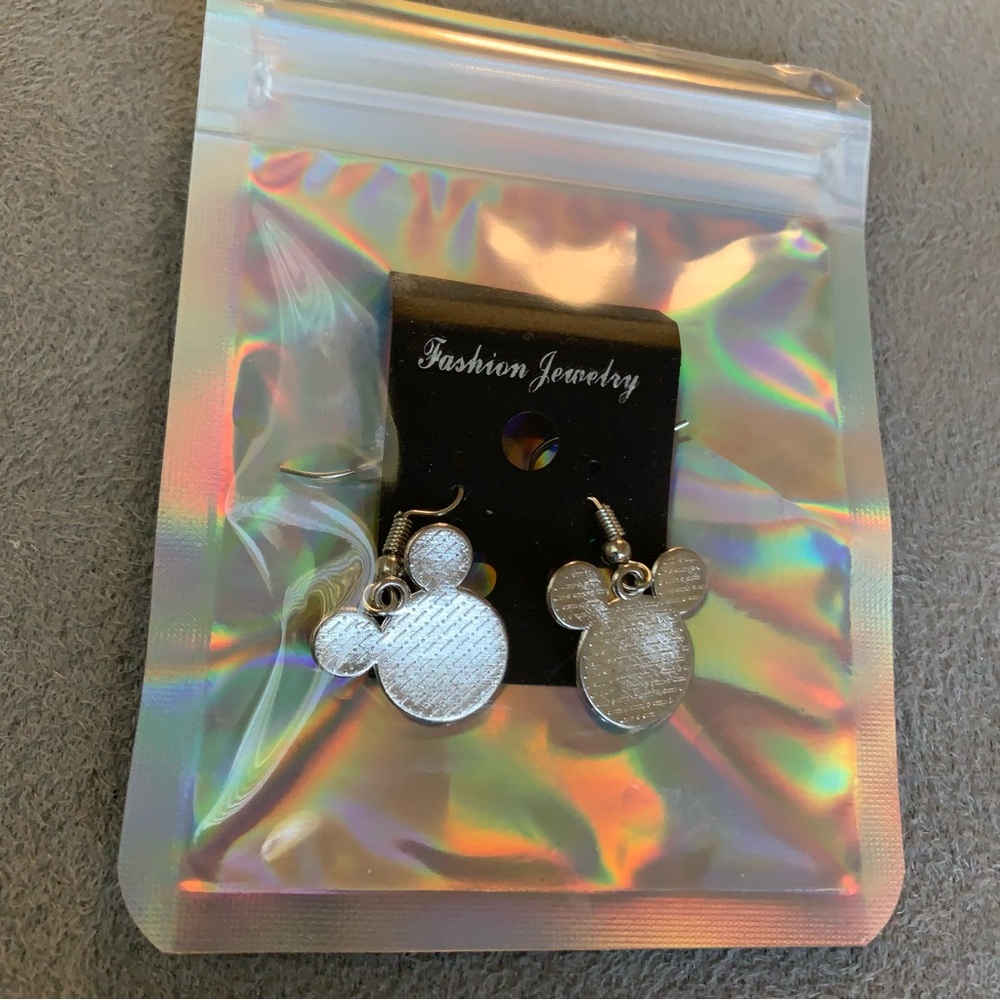Disney Mickey Mouse head dangle earrings featuring a textured design. NIB - Picture 3 of 6